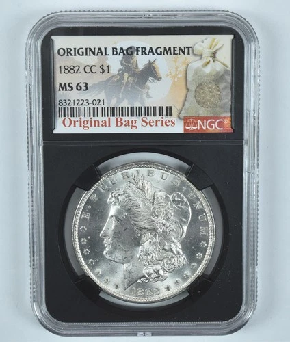 1882-CC Morgan Silver Dollar Original Bag Fragment MS63 NGC RED Label *0508