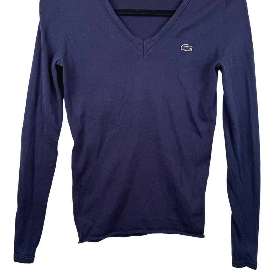 Свитер Lacoste размер 32 XS темно-синий v-образным вырезом с длинным рукавом хлопковая смесь новый без ЯРЛЫКОВ - Изображение 4 из 4