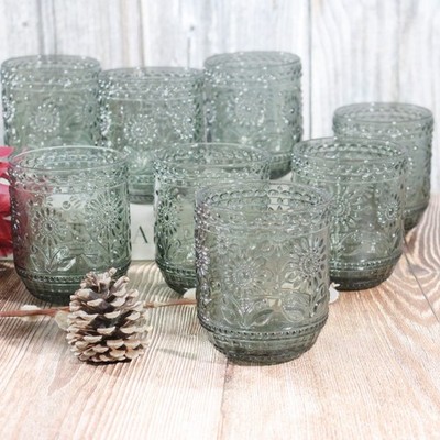 Farbig geprägtes Glas Becher 400 ml Deko Blumen Trinkgeschirr Set
