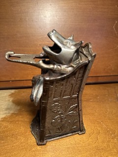 Original Antique PIG IN HIGH CHAIR Mechanical Bank by J & E Stevens C 1897