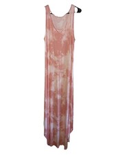 Women Tie Dye Maxi Dress Side Slits Round Hem Sleeveless V Neck Pullover L