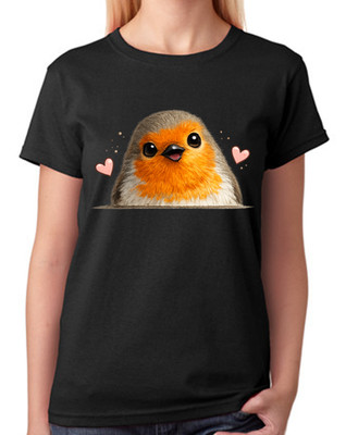 Süßes Rotkehlchen Küken Illustration Damen T-Shirt entzückend Vogel Kunst Tee