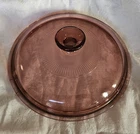 Vtg Pyrex Vision Corning Ware Cranberry Glass LID V2 5C 2.5 L Ribbed Sauce Pan