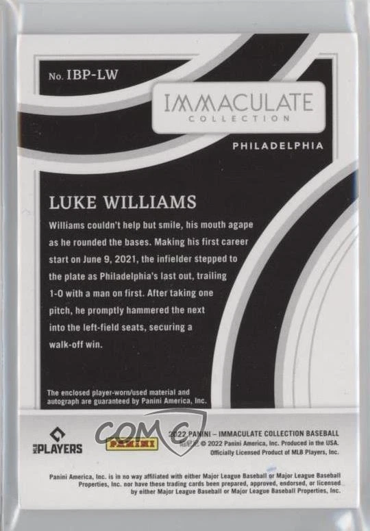 2022 Immaculate Prime Relics Black Jacket /10 Luke Williams Rookie Auto RC - Image 2 of 2