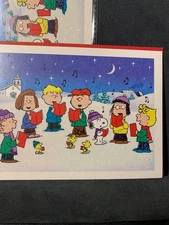 Set of 2! Christmas Cards! Sparkling Peanuts Gang Singing Carols!