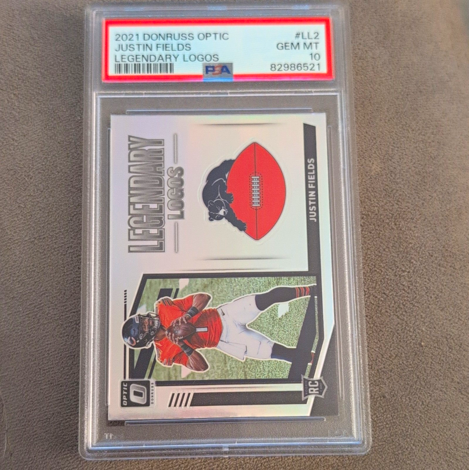 Panini 2021 Donruss Optic Justin Fields Bears Legendary Logos LL-2 RC PSA 10
