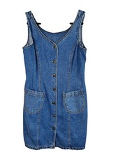 Retro Denim Tank Dress Blue L Western Boho Indie Folk Cowgirl Classic Chic 80s