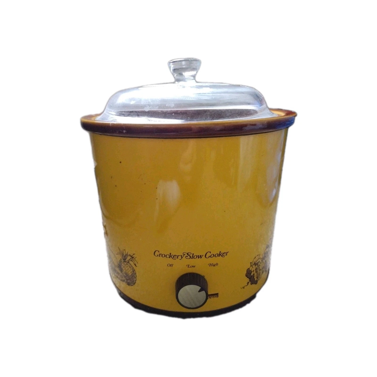 Vintage Montgomery Ward Slow Cooker Crockery Pot Mustard Yellow Pineapple 70s