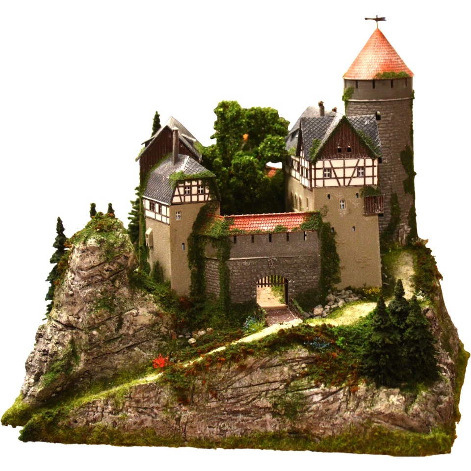 Diorama H0/TT 1:100 Burg Lauterstein+Licht Berg Granit Felsen begrünt#patiniert - Bild 3 von 4