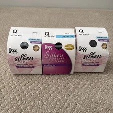 3 Pack Leggs Silken Mist Control Top Ultra Sheer Leg Pantyhose Jet Black Q