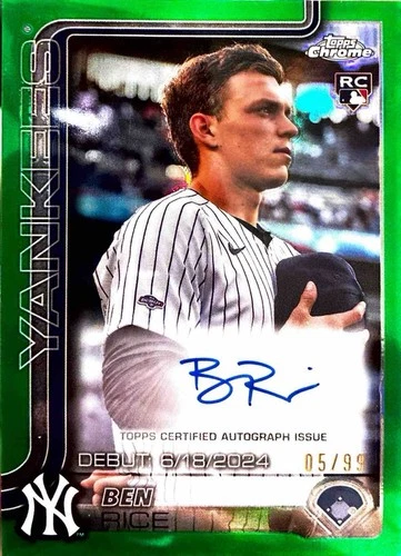 2025 Topps Chrome Update True Green Refractor Auto Ben Rice /99 RC #CRDA-BR NYY