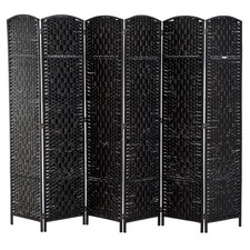 6 Panel Folding Room Divider 70.9" H Wicker Privacy Screen Double Hinged Black