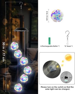 Rose-Shaped Iridescent Wind Chimes: Solar, Waterproof for Yard Parties