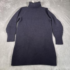 Uniqlo Knit Dress Womens Medium Navy Low Gauge Turtleneck Mini Sweater Ribbed