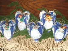 French Country Christmas 5 Blue White Angel Hearts Tree Ornaments Wreath Accents