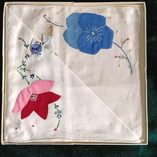Hand Embroidered Floral Hankies Vtg 30s 40s Two Boxed Sets Friendship Birthdays