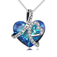 I Love You Forever Crystal Birthstone Heart Pendant Necklace For Women And Girls