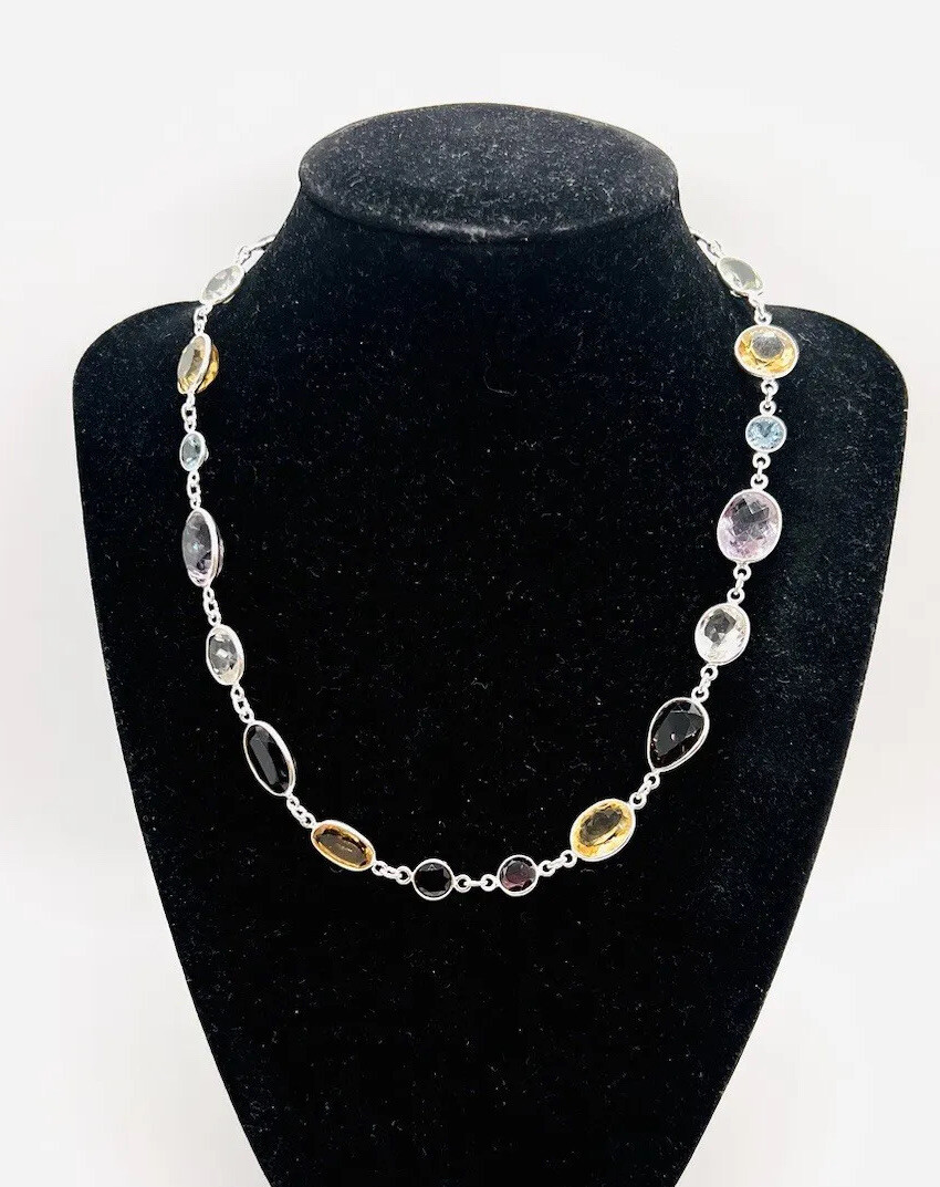 Sterling Silver Multi Gemstone Necklace Amethyst … - image 5