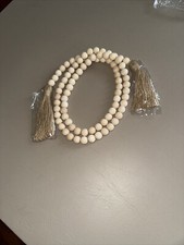 Farmhouse Beads 58in Wood Bead Garland with Tassels Rustic Country Boho