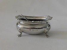Antique London England Sterling Silver Master Salt Cellar w Cobalt Glass G2U