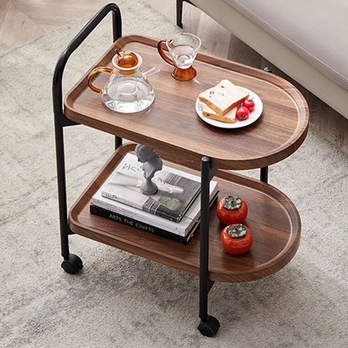 21" 2 Tires Mesa De Centro MóVil De Madera De Nogal Moderna Mesa De CóCtel Mini