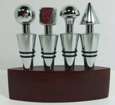 Stainless Steel Bottle Stoppers Set Geometric Wood Display Wine Liquor Cork Plug