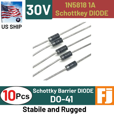 10 Pcs | 1N5818 Diode 1A 30V Schottky Barrier Diode DO-41 IN5818 | US SHIP
