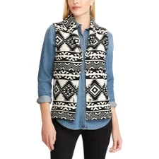 NEW CHAPS Womens Southwestern Aztec Cotton Knit Sweater Vest Shawl Collar S NWT