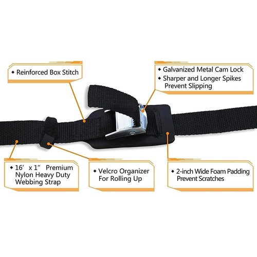 4PCS Lashing Strap 1"x16ft Tie Down Cam Buckle Straps Cargo Kayak Car Truck Boat - 第 3/12 張圖片