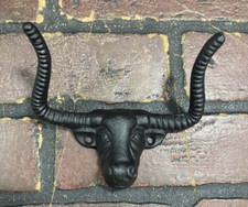 Cast Iron Bull Longhorn Wall Hook Coat Hanger Cowboy Hat Farmhouse