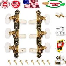 Precision 3+3 Guitar Tuning Keys Set with Short Black Design & White Buttons