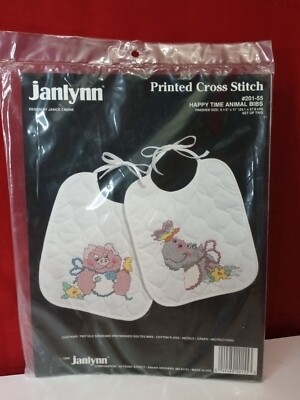 JANLYNN Printed Cross Stitch Bib Kit Happy Time Animal Pig Hippo 201-55 #0240