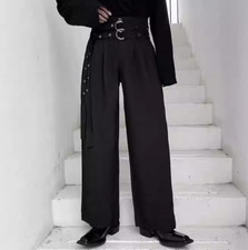 Vintage High-Waist Men's Trousers Loose Straight Wide Leg Casual Pants with belt