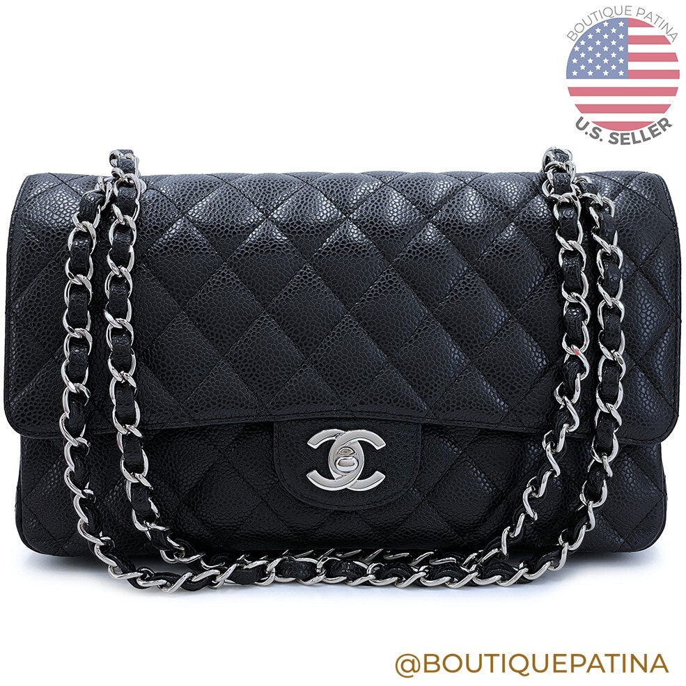 Chanel 2009 Black Caviar Medium Classic Double Flap Bag SHW 65078