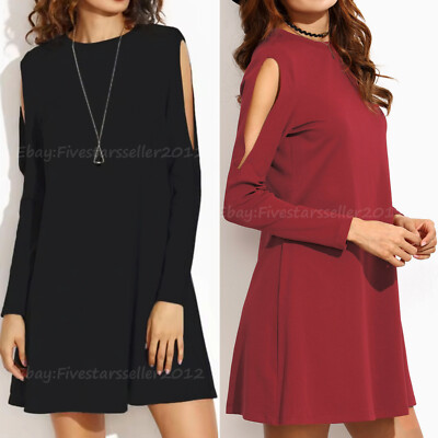 Casual Short Dresses Ladies Spring Open Shoulder Swing Dress Simply Knit  Dress | eBay