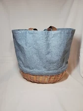 Picnic Time Coronado Canvas & Willow Basket Tote Denim Wicker