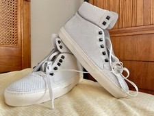 NIB ROBERTO CAVALLI Mens High-Top White Fish Scale Leather Sneaker US10.5/EU43.5