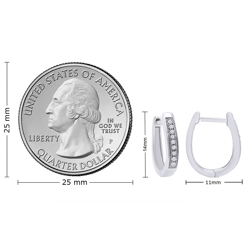 Natural Diamond Accent Hoop Earrings 14K White Gold Plated Sterling For