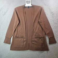 Carlisle Collection Open Front Cardigan Women Small Cotton Nylon Cashmere Brown