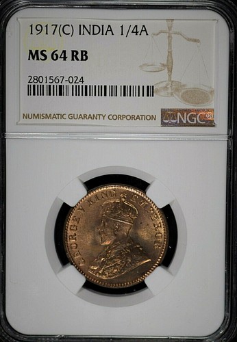 India British 1917(C) 1/4 Anna NGC MS64RB Certified - Picture 2 of 3