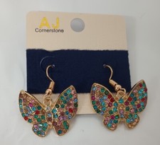 Cute Multi Color Crystal Butterfly Earrings Gold Plated Rhinestone Jewels Dangle