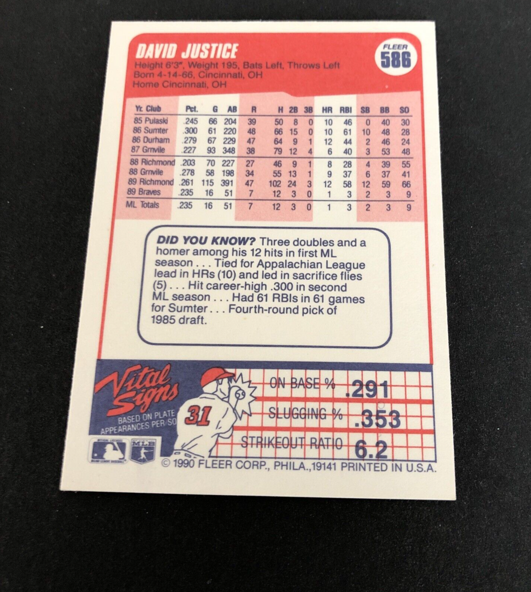 1990 Fleer - #586 David Justice (RC) - VG | eBay