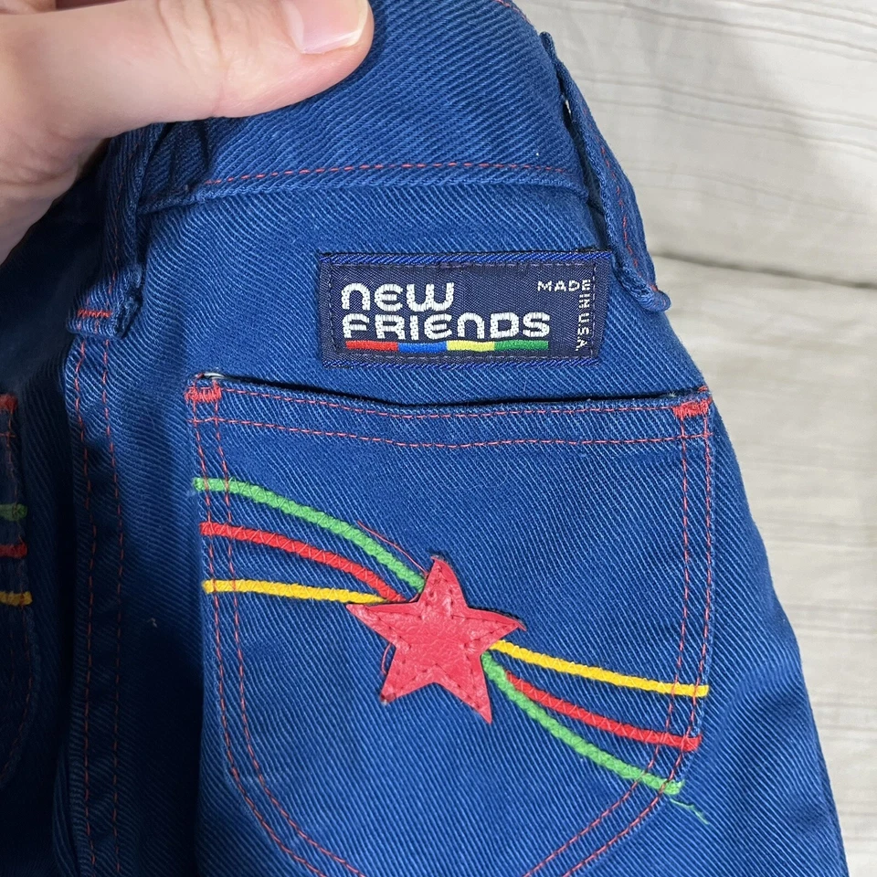 Vintage 60s 70s Kids Blue Denim Pants Rainbow Stitching Sz 10? Slim USA READ M1 - Image 4 of 4