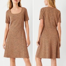 Ann Taylor Woven Animal Pattern Stretch Fit & Flare Dress Chic Office Size 10