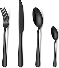 40-Piece Black Silverware Set for 8, Stainless Steel Cutlery Utensils Kitchen