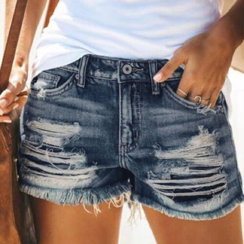 Womens Casual Hot Pants High Waist Lady Ripped Jeans Tassel Denim Shorts Summer - Picture 1 of 16