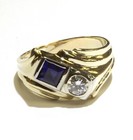 14k yellow gold .56ct VS1 I diamond mens emerald sapphire ring 11.2g gents 12.5 — photo 3