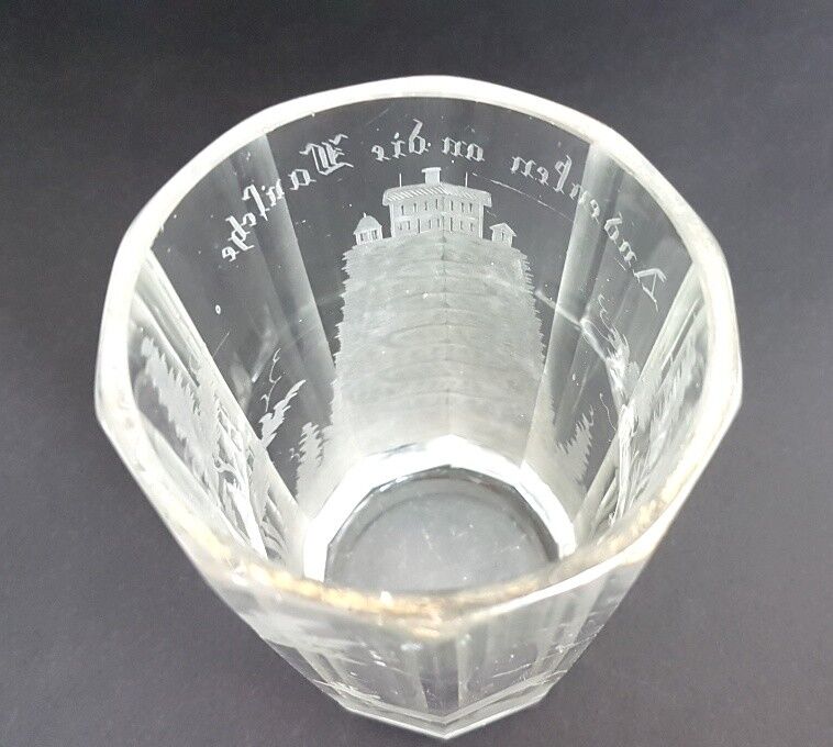 Details zu  Großer Andenken- Becher Glas handgraviert um 1900 AL212 Hergestellt in Japan. Beliebt