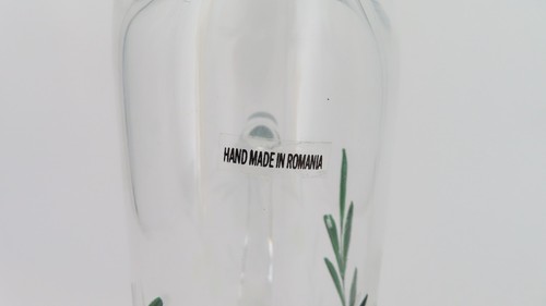 Clear Glass Pitcher Decanter with Olives Branches Colored Etched Design 10.75“H - Picture 6 of 12