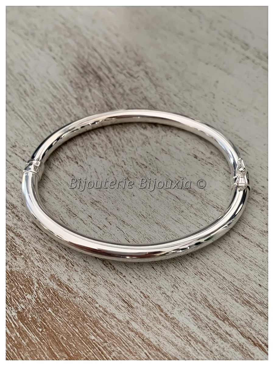 XB –Bracelet Jonc Argent Massif 925 Vintage Rigide Chaînette Sécurité - Montres & Bijoux